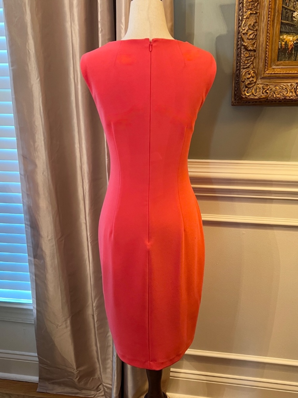 NWOT Calvin Klein Coral Twist Neck Stretch Crepe Sheath Knee Dress Size 8 - Picture 4 of 4